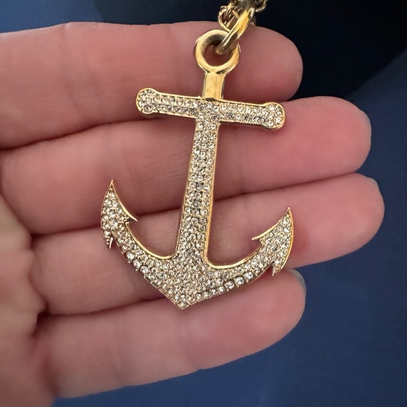 Coach gold tone 32” rhinestone large anchor necklace - Picture 2 of 4